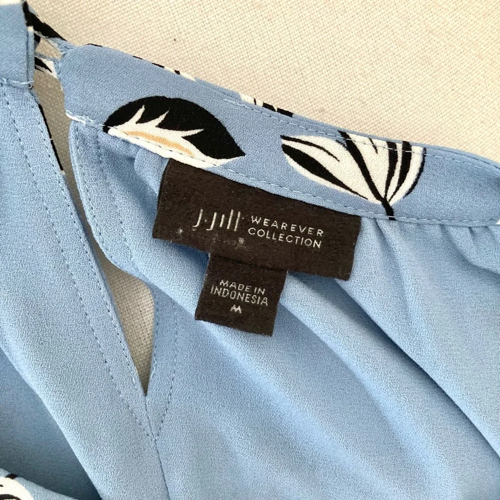 J Jill Wearever Floral Blue Flounce Hem Dress Size M